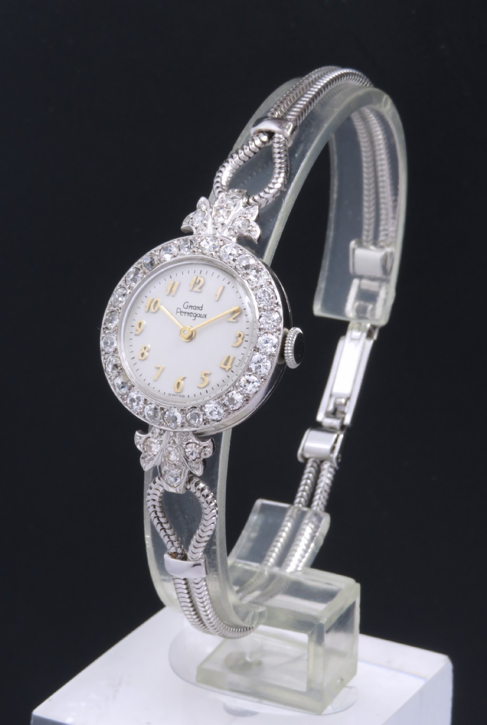 BEAUTIFUL PLATINUM AND 2CTS OF DIAMONDS GIRARD PERREGAUX LADIES COCKTAIL WATCH C1950