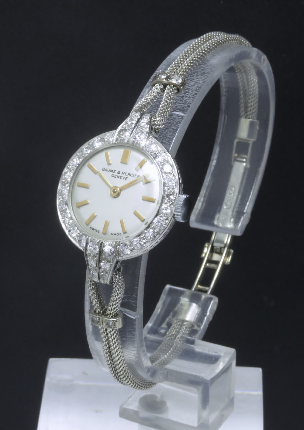 BEAUTIFUL PLATINUM AND DIAMOND BAUME AND MERCIER LADIES COCKTAIL WATCH C1950