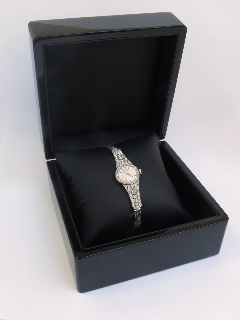 EXQUISITE LONGINES PLATINUM ROSE GOLD AND DIAMONDS LADIES ART DECO COCKTAIL WATCH C1920 View XI