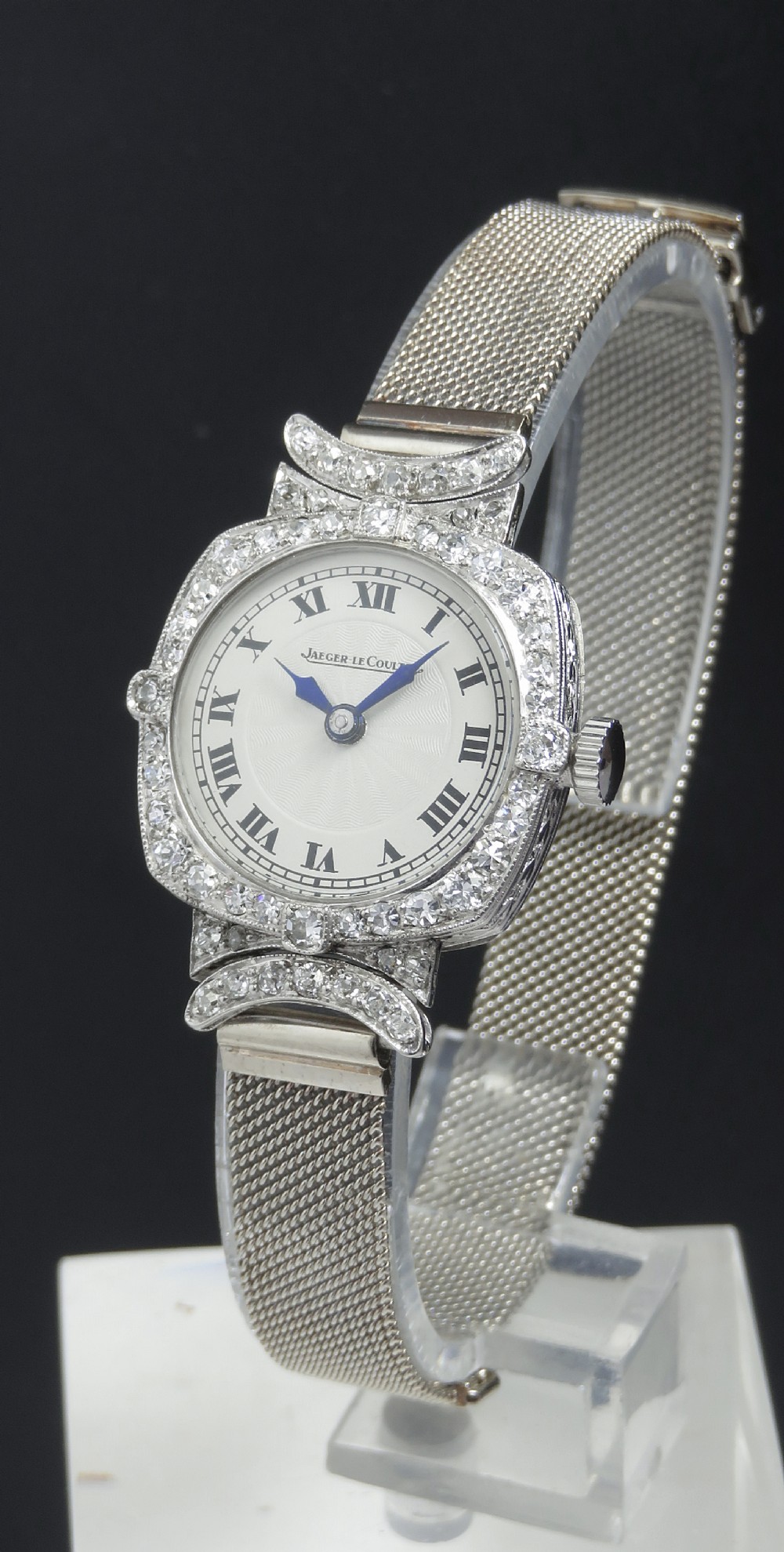 EXQUISITE RARE PLATINUM AND DIAMOND JAEGER-LECOULTRE LADIES ART DECO COCKTAIL WATCH C1920