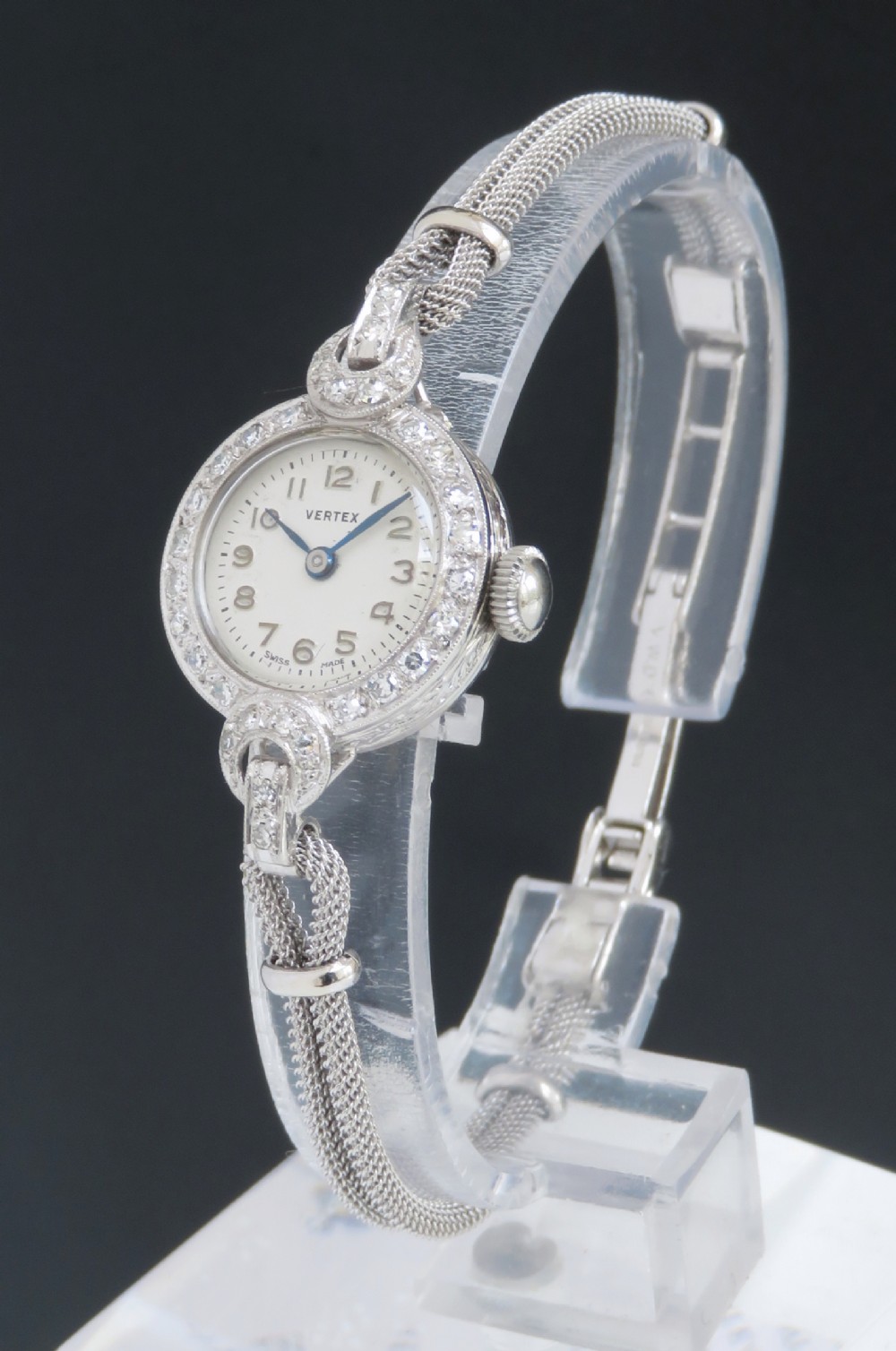 PRETTY PLATINUM AND DIAMOND LADIES COCKTAIL WATCH BY VERTEX C1930