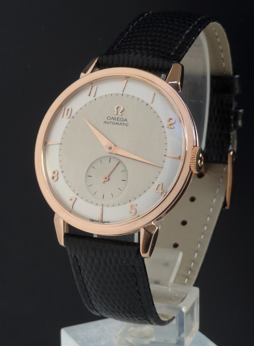 VERY RARE SOLID 18CT 18K ROSE GOLD OMEGA JUMBO BUMPER AUTOMATIC MENS VINTAGE WATCH C1953