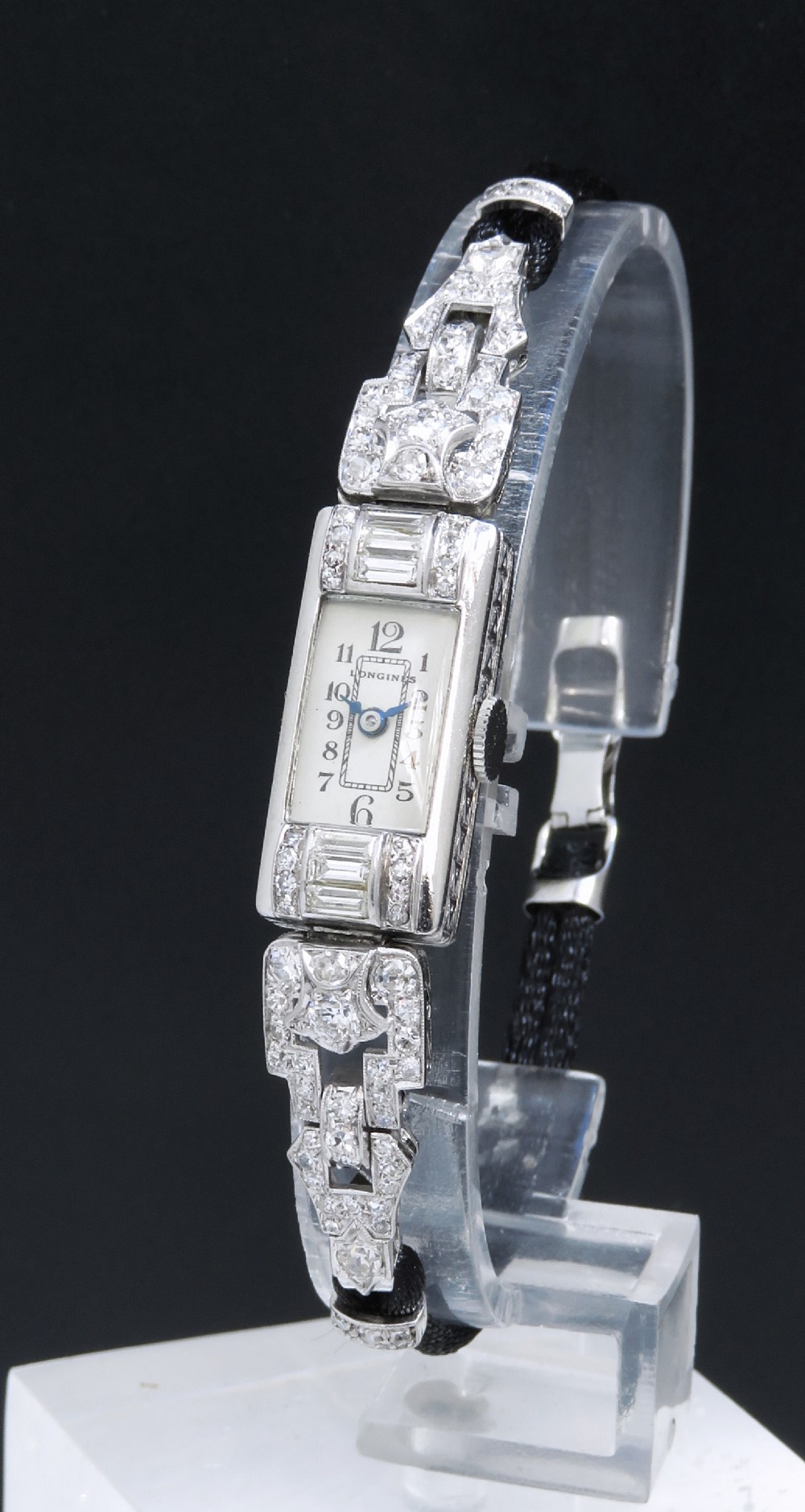 BEAUTIFUL LONGINES PLATINUM AND DIAMOND ART DECO LADIES COCKTAIL WATCH C1950