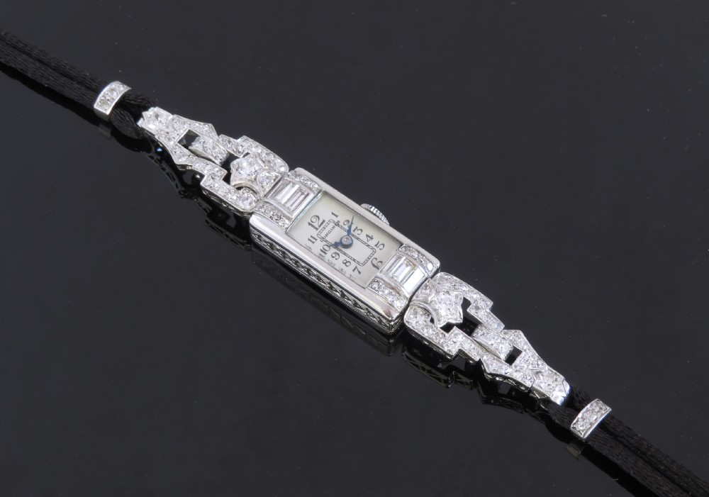 BEAUTIFUL LONGINES PLATINUM AND DIAMOND ART DECO LADIES COCKTAIL WATCH C1950 View II