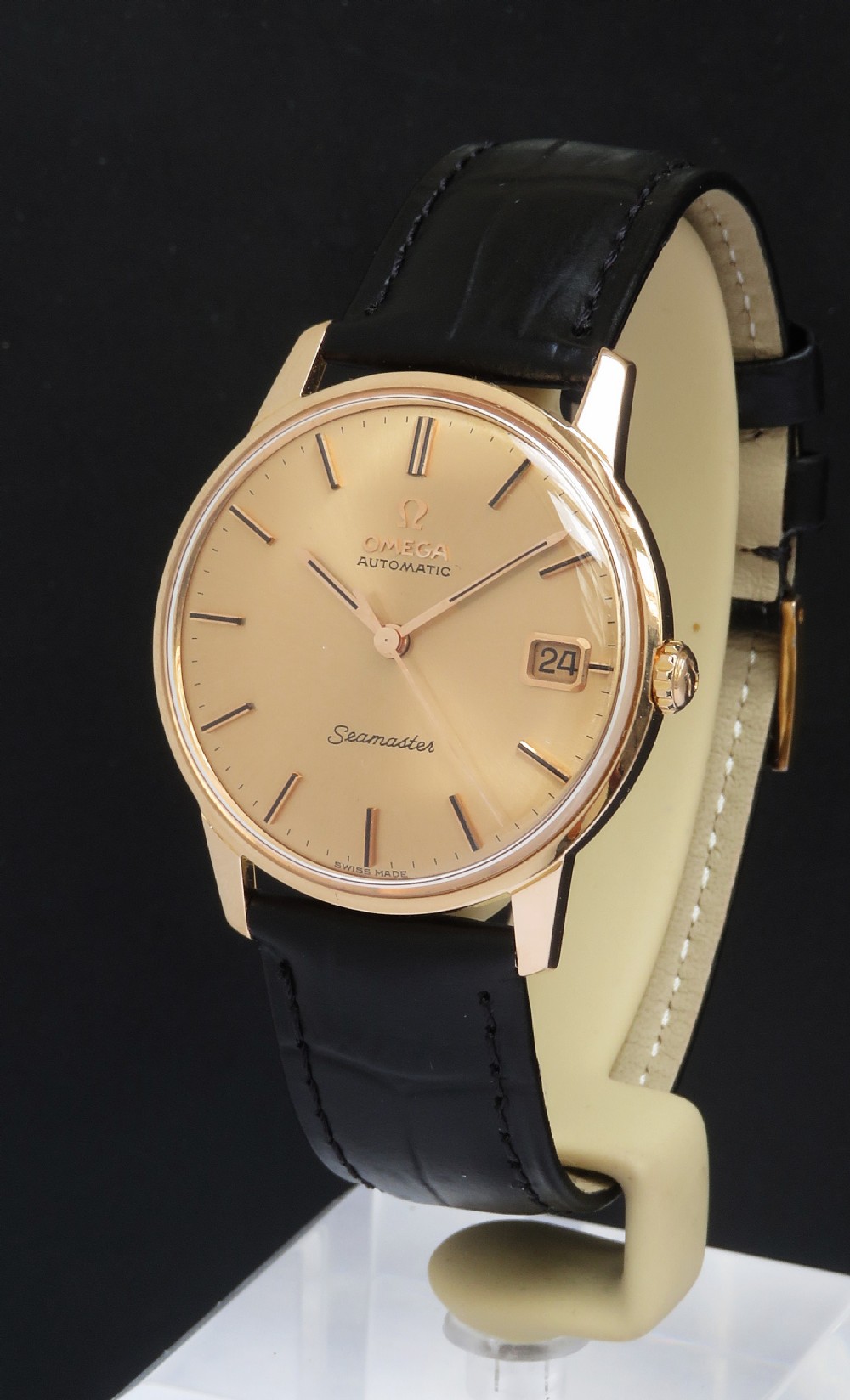 Very Rare Solid 18ct Rose Gold Omega Seamaster Deluxe c1966