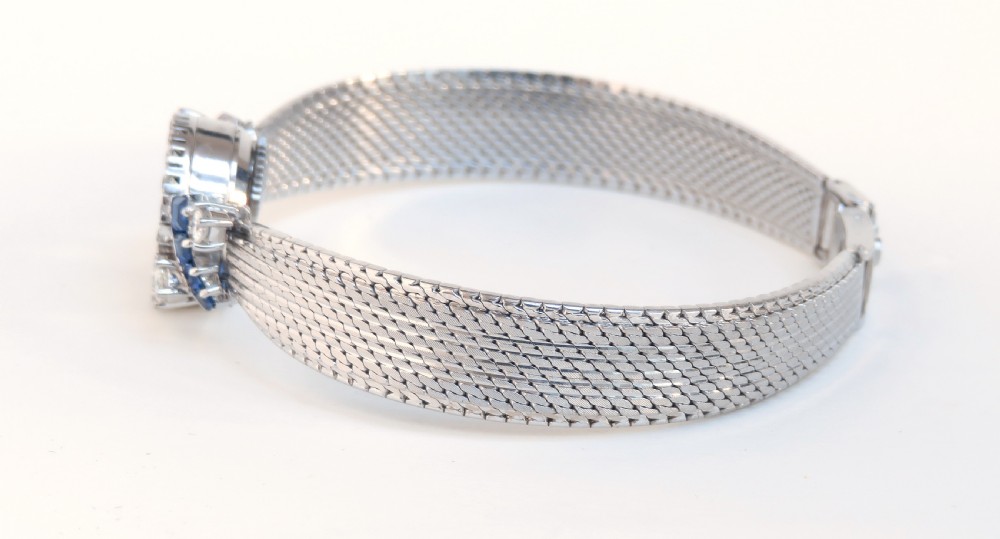 Spectacular Solid 18ct White Gold Diamond and Sapphire Omega Cocktail Watch c1965 View VI