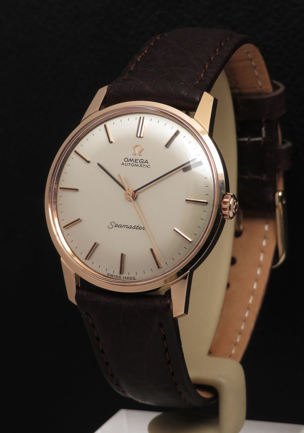 Rare Mint Untouched Solid 18ct Rose Gold Omega Seamaster Automatic c1966 With Boxes Mens Watch