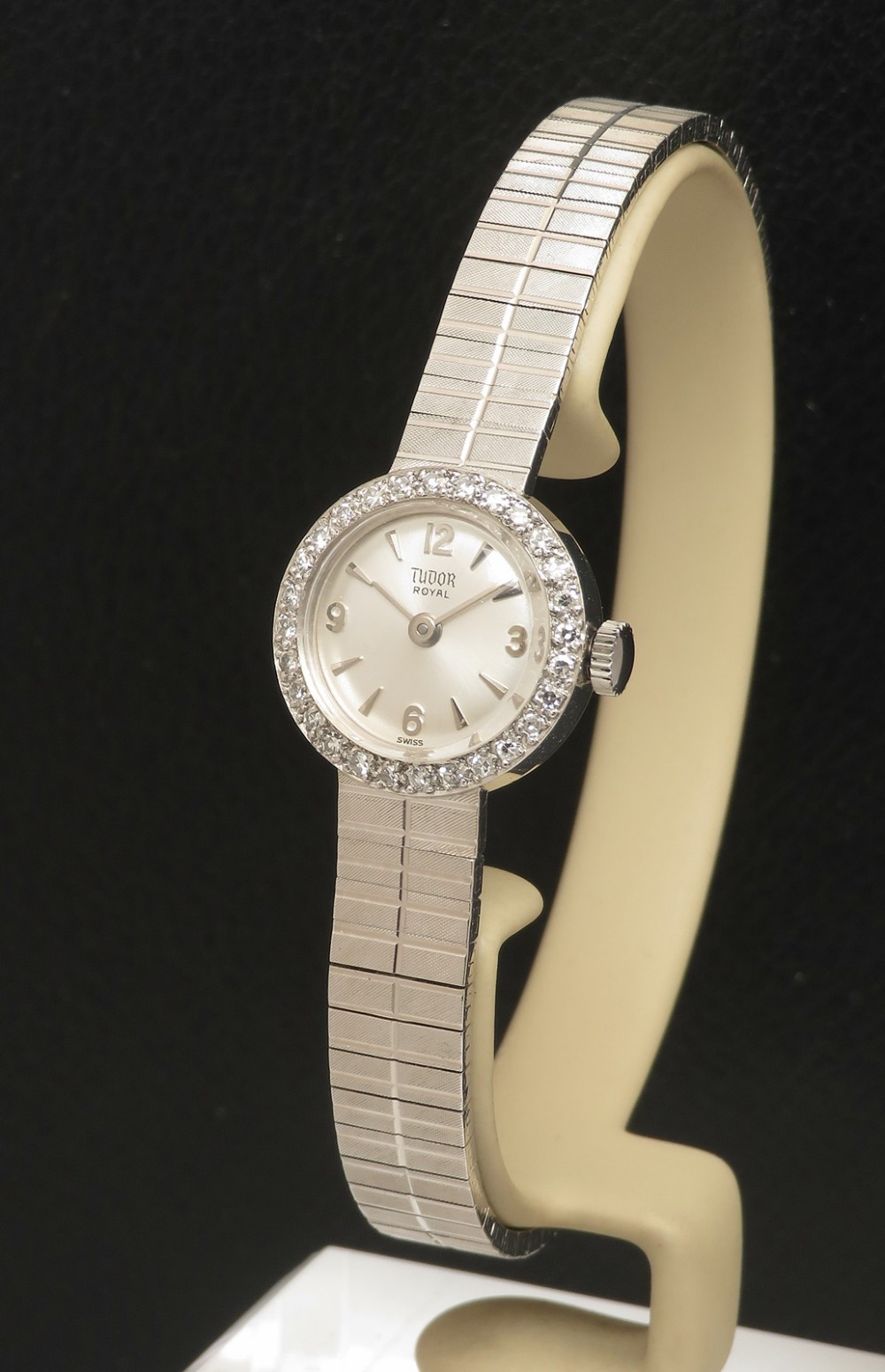 Mint Unworn solid 9ct white gold and diamond Rolex Tudor Royal c1968