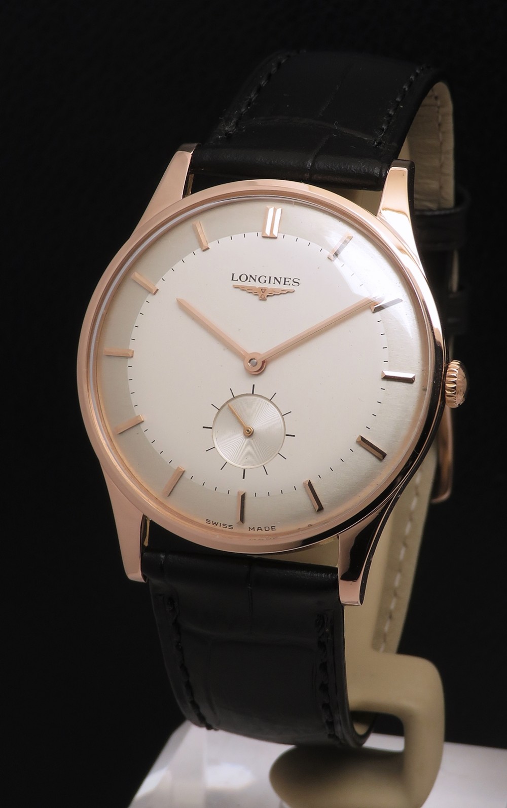 Near Mint Solid 18ct Rose Gold Oversize Longines 370 gents watch c1966