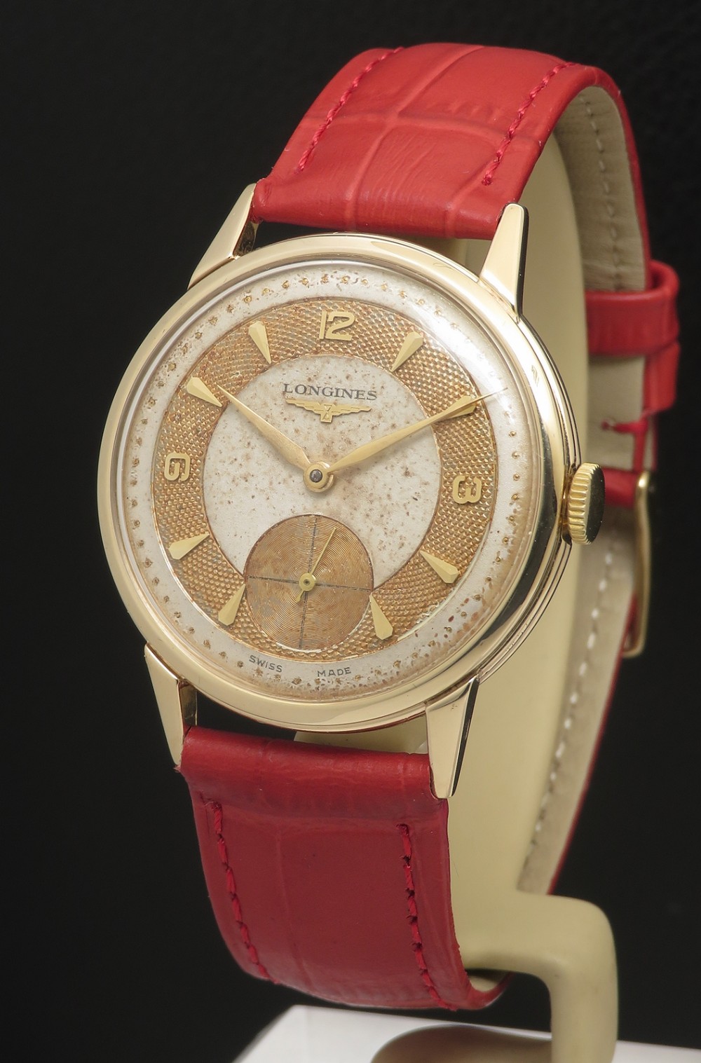 Very Rare Solid 9ct gold All Original Fancy Dial Longines c1954