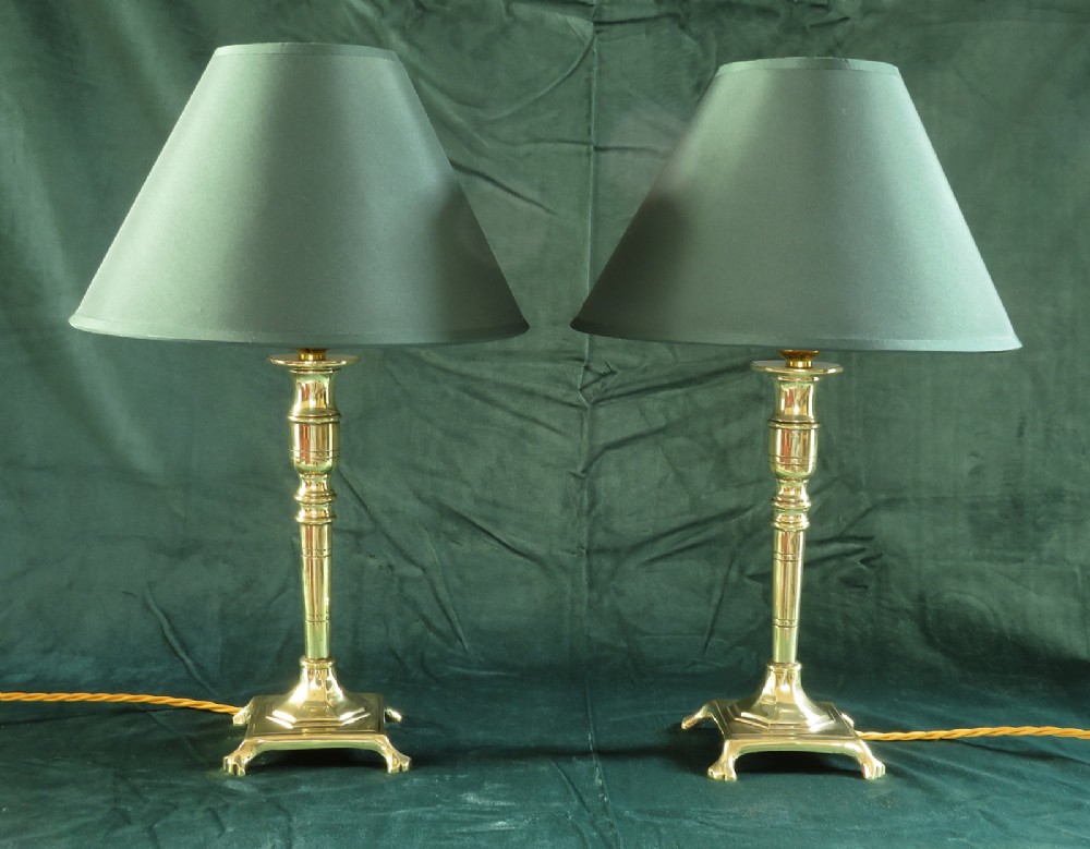 Pair of Victorian Brass Candle Stick Lamps c1860