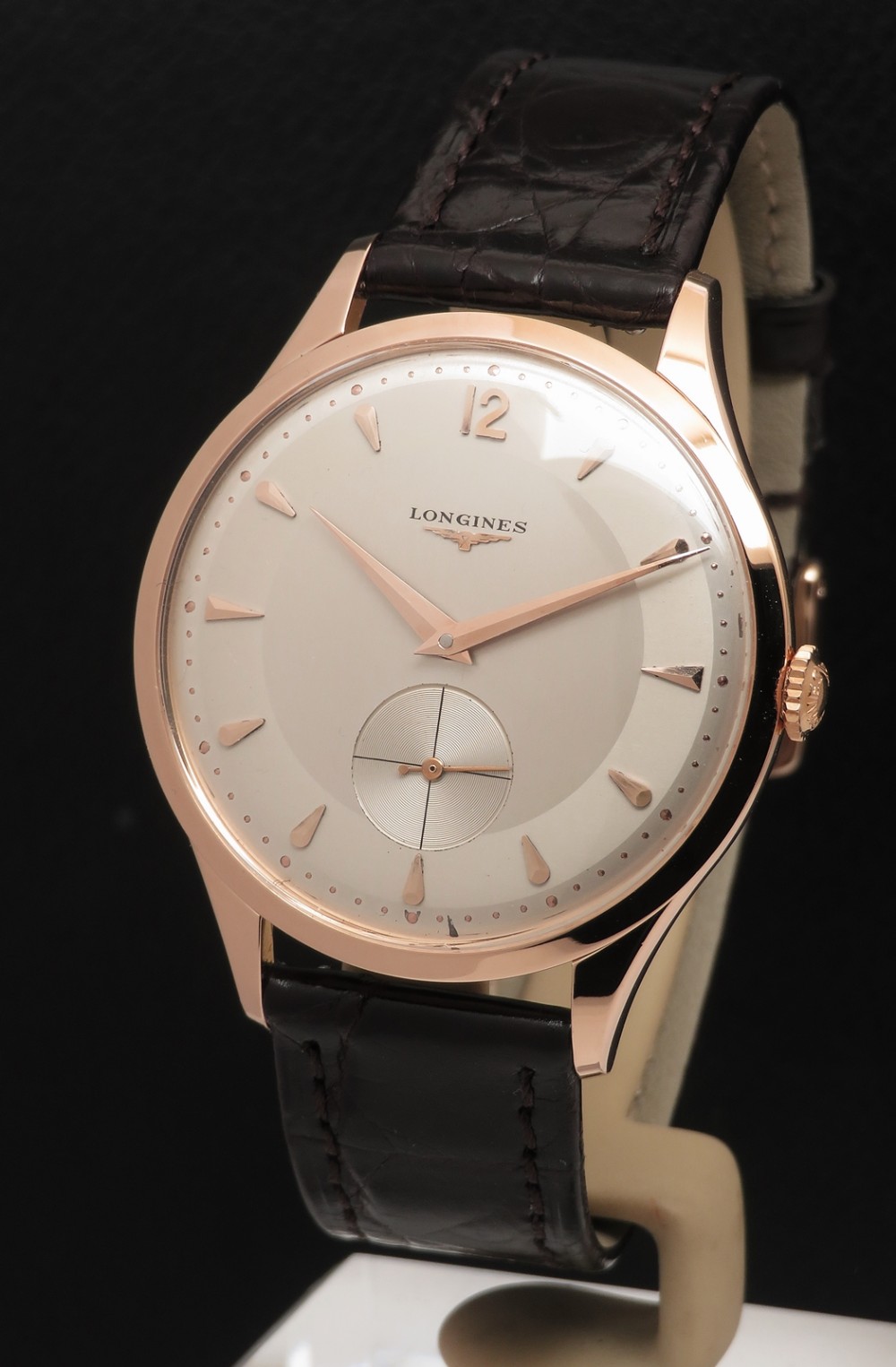 Stunning All Original Jumbo Size Solid 18ct Rose Gold Longines 1955