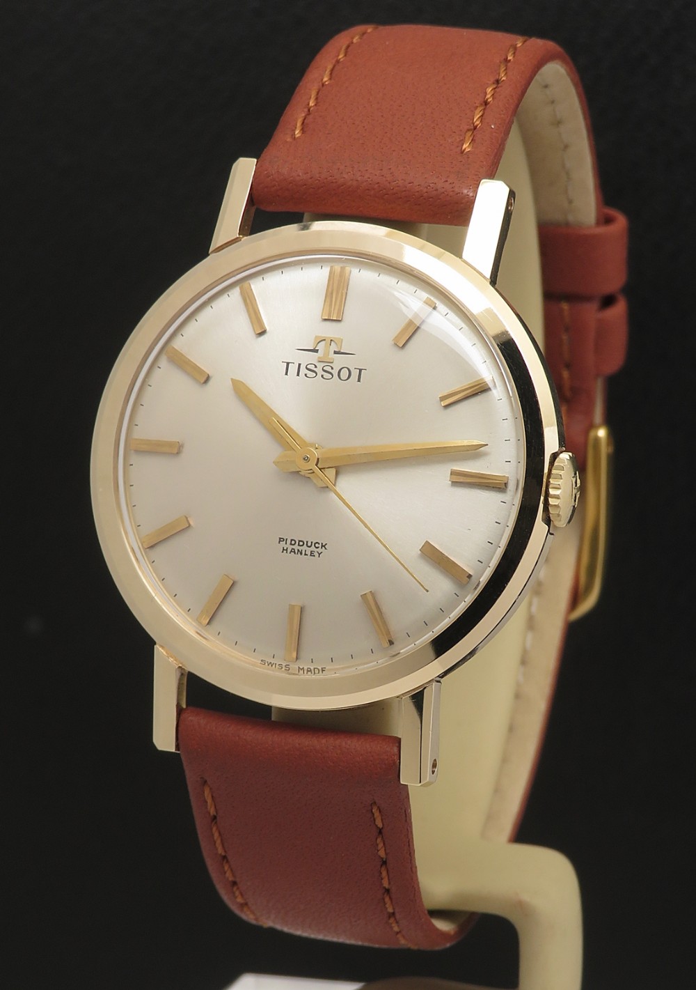 Mint Solid 9ct Gold Tissot Watch with Box and Original Strap c1962