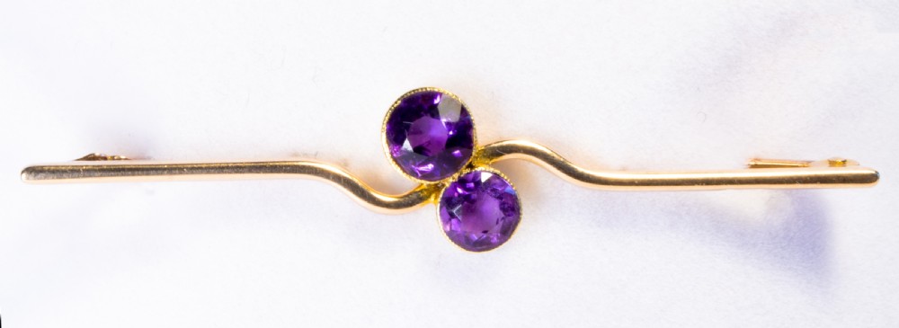 Beautiful Early 20th Century Double Amethyst 9ct Brooch