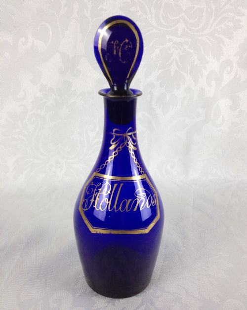 fig 1. Georgian Bristol Blue Glass Hollands Club Decanter c.1825