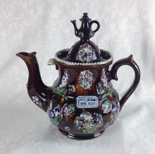 Large Victorian Measham Bargeware Teapot God Bless Our Home