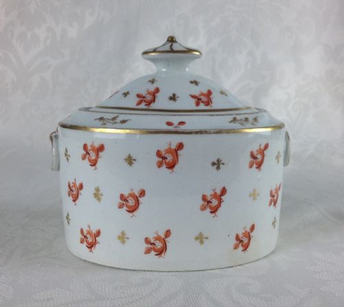 Lovely Georgian New Hall Porcelain Oval Sucrier 546 Orange Roses George III Lidded