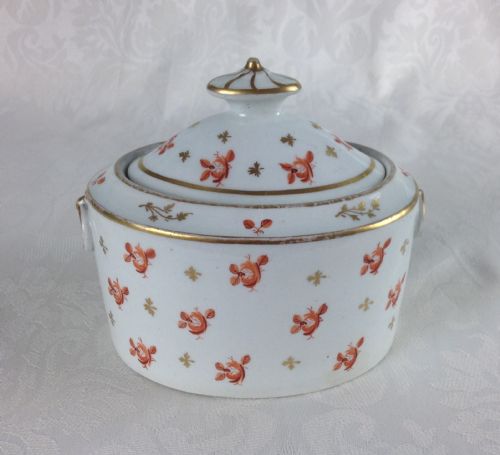 fig 1. Lovely Georgian New Hall Porcelain Oval Sucrier 546 Orange Roses George III Lidded