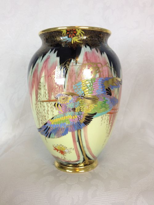 Carlton Ware 7" Lustre Vase Sketching Bird Pattern 3891 1930s Kingfisher Art Deco