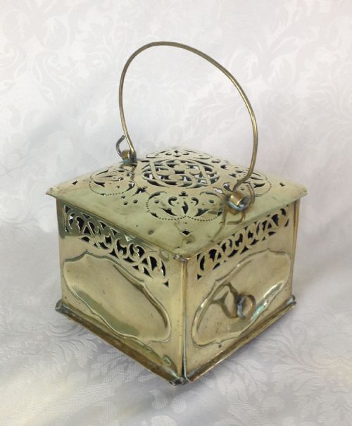 Ornate 18thc Dutch Brass Pierced Carriage Foot Warmer C.1750 Unusual Rare Square Shape