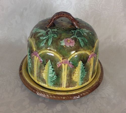 fig 1. Large Victorian Forester Majolica Cheese Bell Dome & Stand