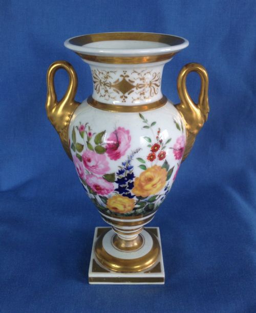 Worcester Grainger Lee & Co. Urn Pedestal Vase Swan Handles Floral Enamels