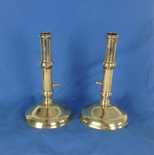 Pair Early 18th Century Brass Side Ejector Candlesticks George II Domed Base Georgian