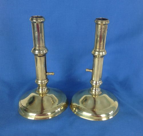 fig 1. Pair Early 18th Century Brass Side Ejector Candlesticks George II Domed Base Georgian