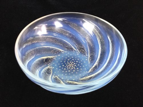 fig 1. Art Deco Rene Lalique Opalescent Bowl Coupe Poissons Fish Pattern French Glass
