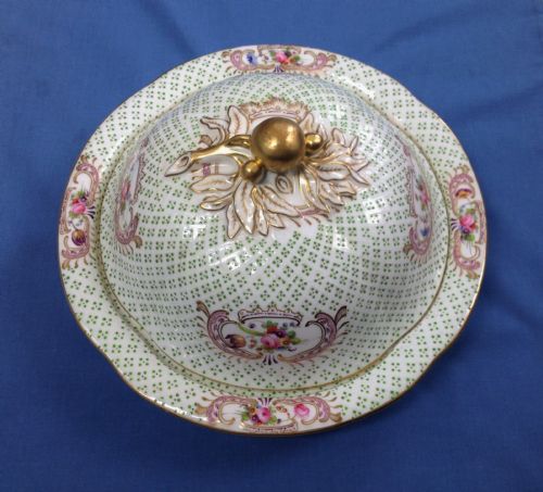 Stunning 19thc Coalport Porcelain Muffin Dish & Cover Diaper Embossed C.1830
