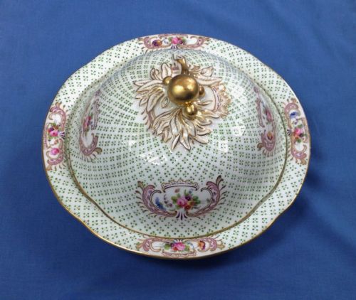 fig 1. Stunning 19thC Coalport Porcelain Muffin Dish & Cover Diaper Embossed c.1830