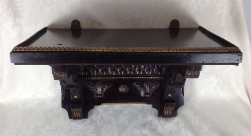 fig 1. 19thC Victorian Ornate Carved Rosewood Clock Wall Bracket Display Shelf Gilded Highlights