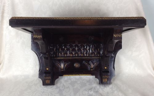 19thc Victorian Ornate Carved Rosewood Clock Wall Bracket Display Shelf Gilded Highlights