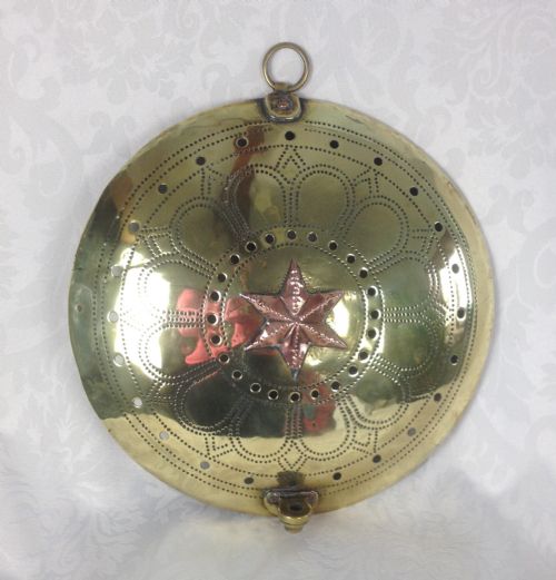 Late 17th Century Brass Warming Pan Lid Copper Star Wall Sconce