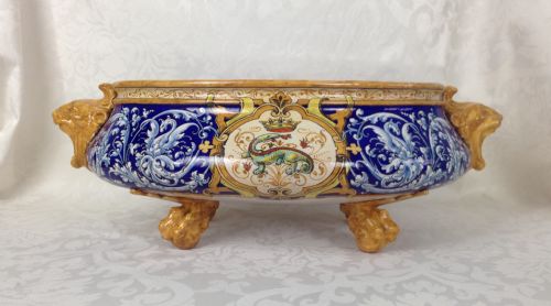19th Century C.1860 French Faience Ulysses Blois (Besnard) Jardiniere Francois I Salamander Dragons & Lions