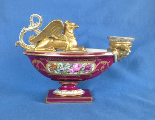 Superb Sevres Imperial Porcelain Aladdin Oil Lamp Surmounted Griffin Rose Ground C.1804-1814