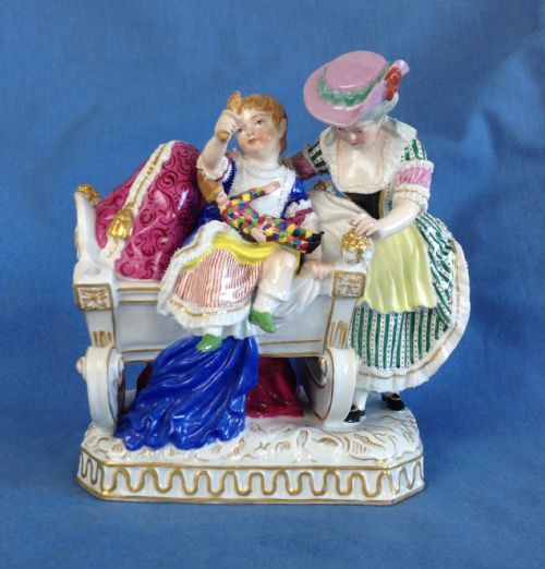 Fine 19thc C.1850 Royal Vienna Porcelain Figure Group Mother & Child Bedtime with Harlequin Doll