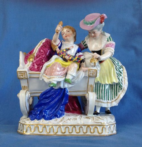 fig 1. Fine 19thC c.1850 Royal Vienna Porcelain Figure Group Mother & Child Bedtime With Harlequin Doll
