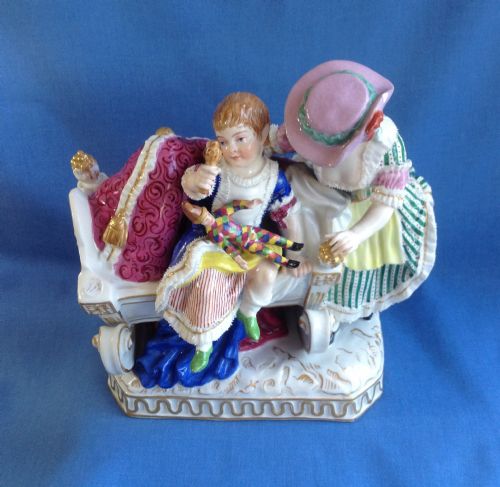 fig 2. Fine 19thC c.1850 Royal Vienna Porcelain Figure Group Mother & Child Bedtime With Harlequin Doll