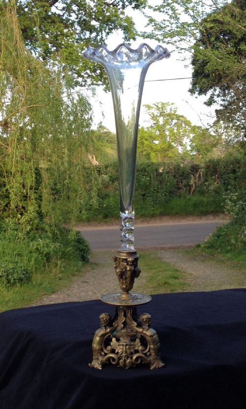 Antique Late 19thc French Empire Gilt Bronze & Glass Epergne 18" Ormolu Mythical Creatures