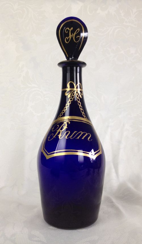 Lovely Georgian Bristol Blue Glass Club Decanter Gilded Spirit Label Rum C.1825 George III