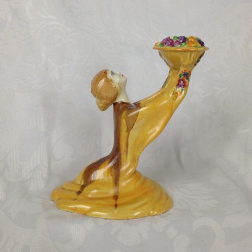 Art Deco Clarice Cliff My Garden Lady Figural Candle Holder Candlestick Figure Holding Aloft Flowers