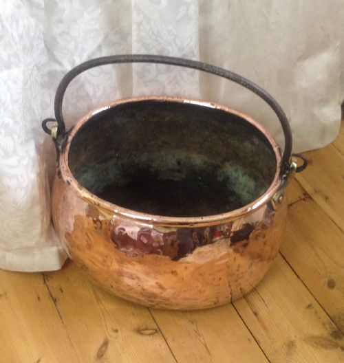 fig 1. 18th Century Georgian Copper Cauldron Stockpot Log Bin Basket Brazed Dovetailed Seamed Construction Cookpot