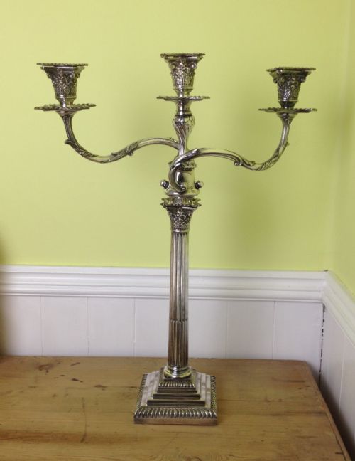 Stunning 21" Victorian English Silver Plated 3 Branch Candelabrum Hawksworth Eyre & Co. C.1870 Corinthian Base Candlestick