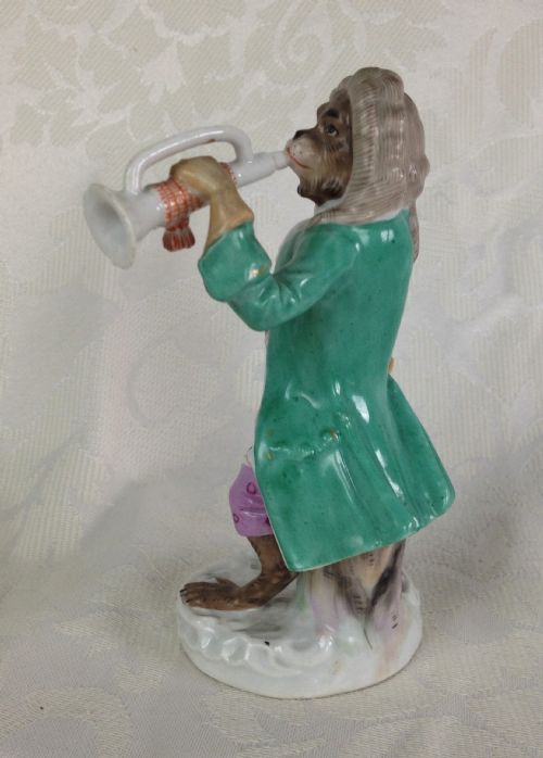 fig 2. Charming Late C19th German Carl Schneider Volkstedt Monkey Band Figure Trumpeter Figurine After Meissen Player