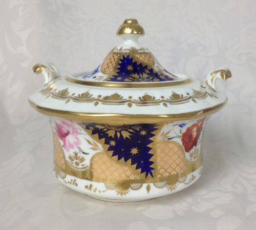 Georgian English Rockingham Style Square Shape Lidded Sucrier 416 Gaudy