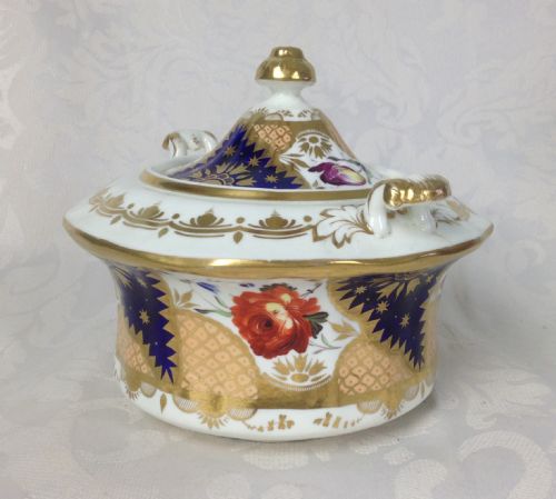 fig 1. Georgian English Rockingham Style Square Shape Lidded Sucrier 416 Gaudy