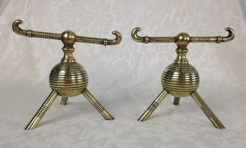 Christopher Dresser Brass Fire Dogs Benham & Froud C.1880 Aesthetic Movement Pair Globular Ribbed