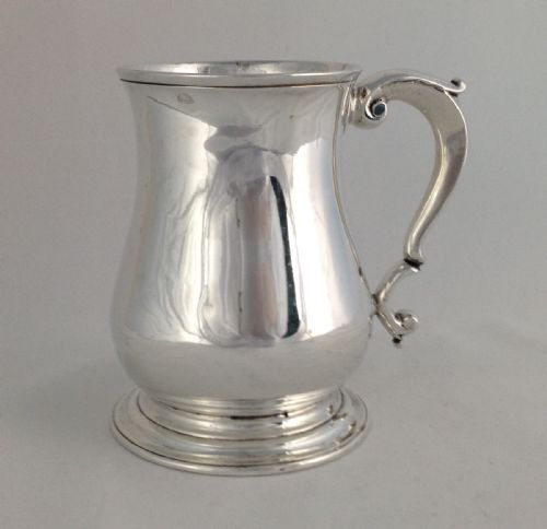 George II Solid Silver 1 Pint Beer Mug Tankard London 1747 Gabriel Sleath Georgian Baluster Scroll Handle
