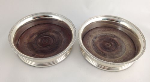 Pair George III C18th 5" Silver Wine Bottle Coasters London 1796